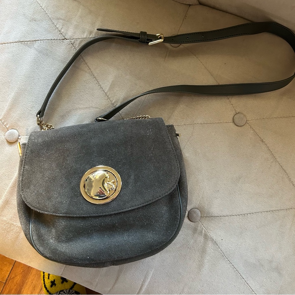 Talbots Brown Suede Apple Crossbody Purse Bag Gold Hardware